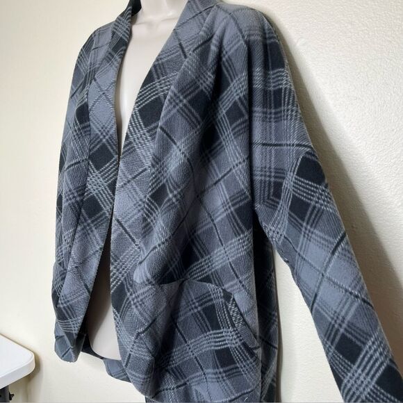 Gray Plaid Fleece Cocoon Jacket Pockets Cozy Oversized Soft Women Size XL Grey - Picture 4 of 9